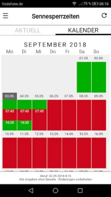 Sennesperrzeiten android App screenshot 2